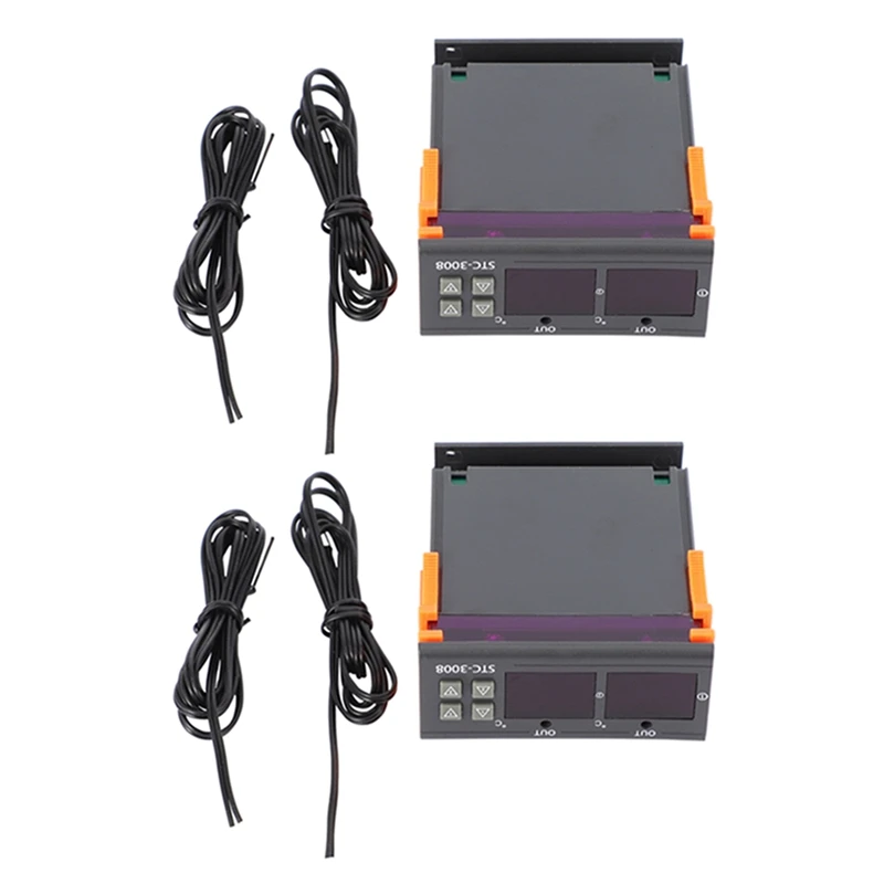 

2X Stc-3008 110-220V Dual Digital Thermostat Temperature Controller For Incubator Thermostat Dehumidifier Humidistat