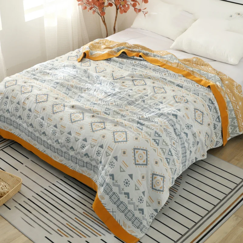 Текстильное богемное желтое хлопковое Марлевое одеяло тонкое Тканое полотенце в