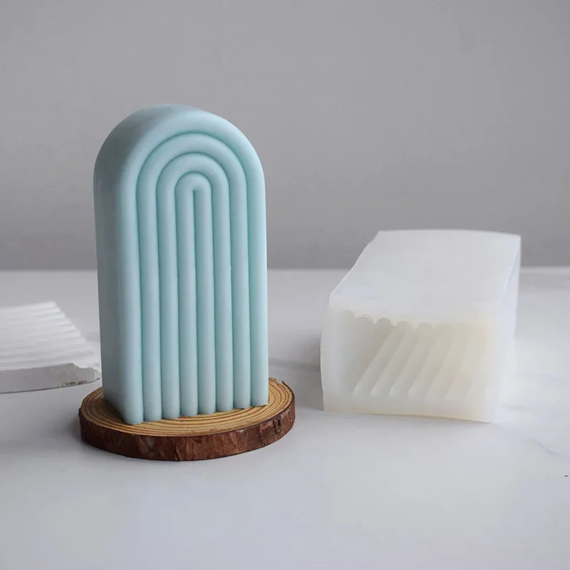 DIY Rainbow Striped Arch Candle Silicone Mold Crystal Drop Glue Aromatherapy Decoration Mould Geometric Plaster