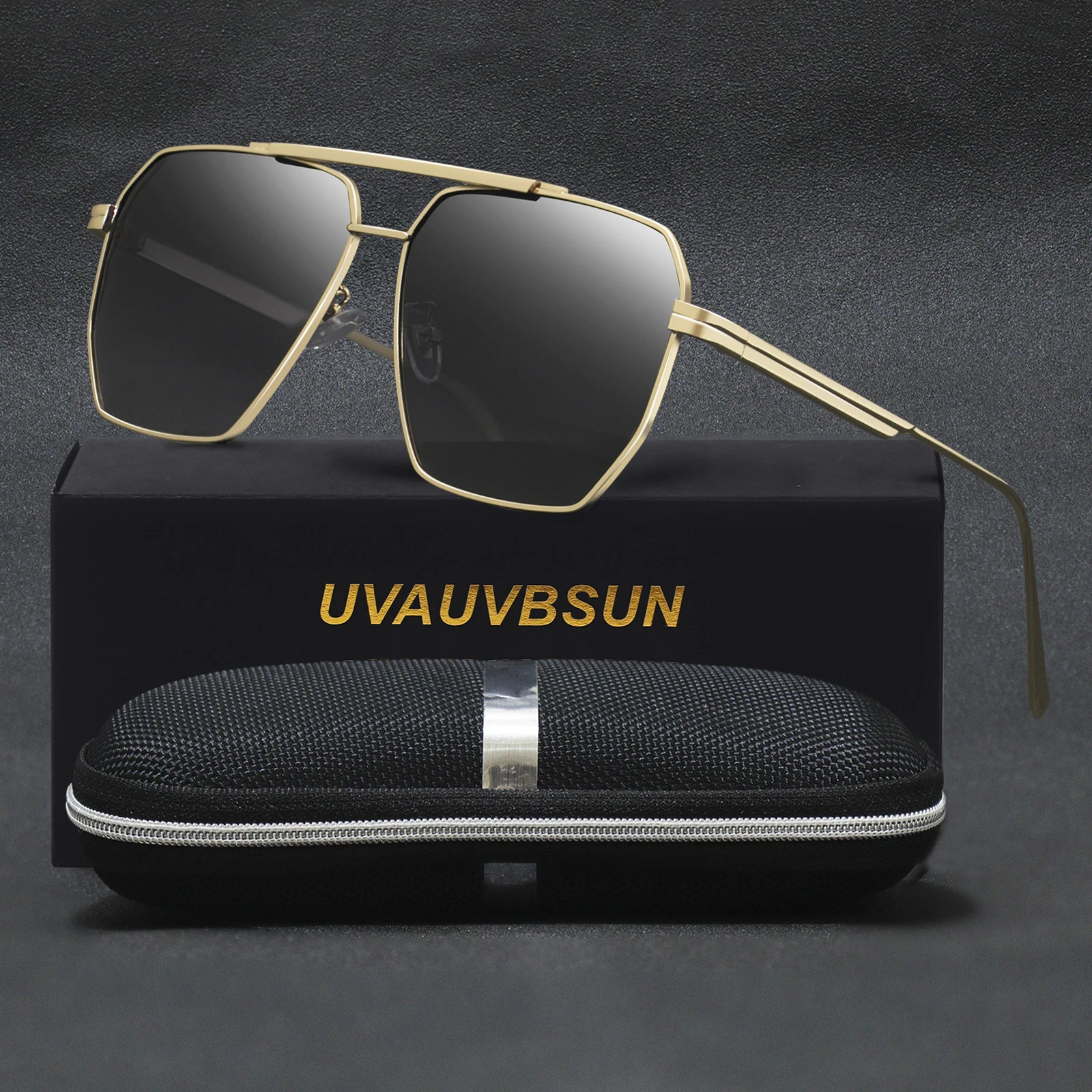 

Double Beam Polarizing Sunglasses for Men Luxury Brand Design Metal Frame Irregular Mirror Sunglass With Packaging UV400