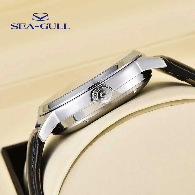 Фото Новые механические часы Seagull, деловые автоматические мужские часы, роскошные мужские часы с датой и ремешком из натуральной кожи, мужские часы на День святого Валентина №5