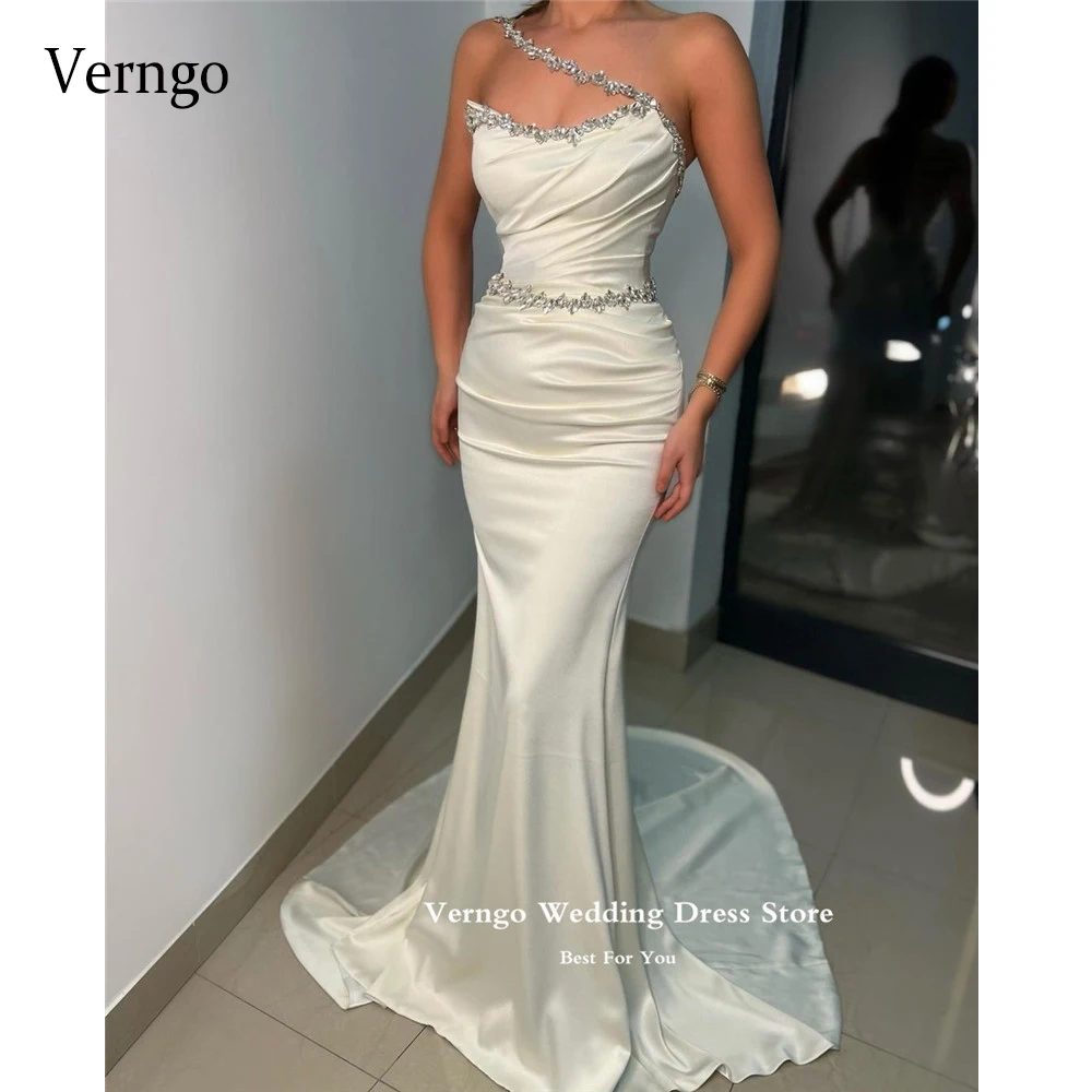 

Verngo Sparkly Crystal Mermaid Evening Dresses Straps Sash Sexy Silk Satin Long Party Dress Prom Bride Reception Formal Gowns
