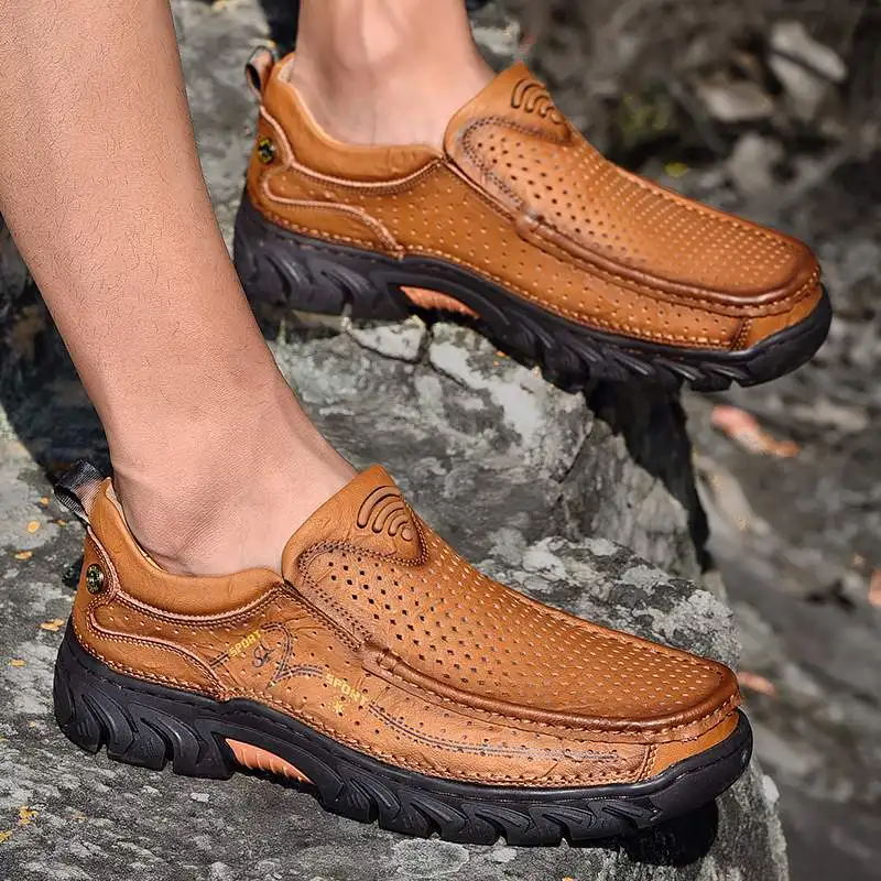 

Туфли мужские из натуральной кожи, дышащие, Нескользящие, удобные, без застежки, мягкие, деловые Роскошные лоферы, водонепроницаемые кроссо...