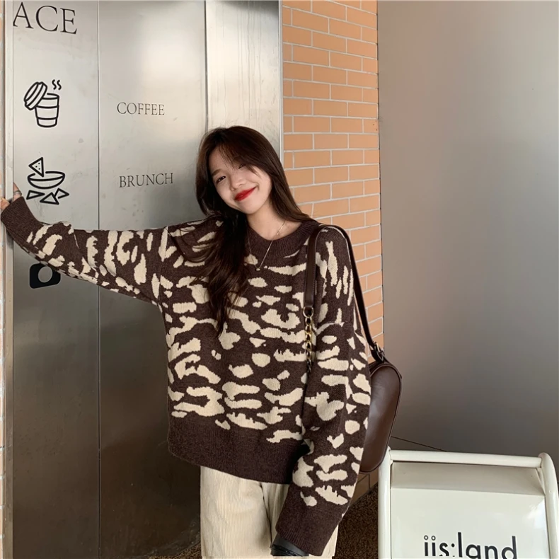 Женский леопардовый готический пуловер вязаный свитер в стиле Харадзюку