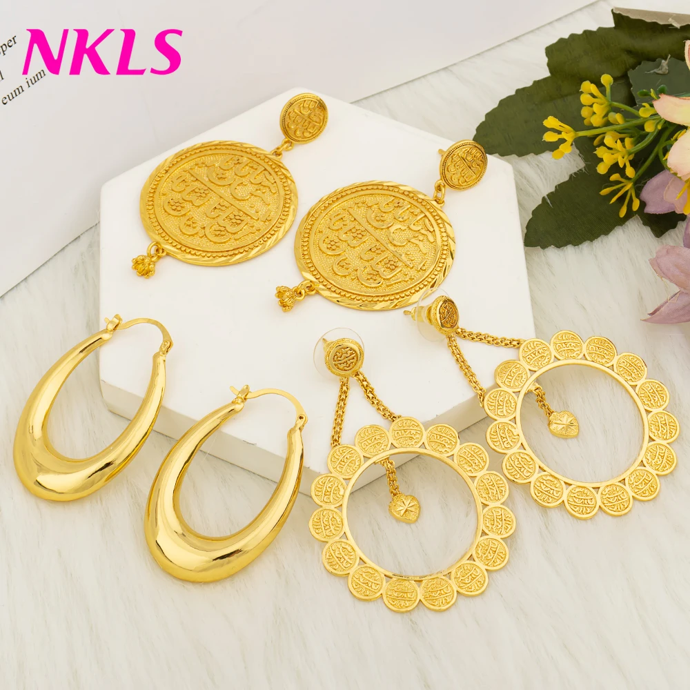 

Drop Earrings For Lady Fine 18K Real Gold Plated Earrings Classic Dubai Gold Color Copper Earrings Fashion Jewelry Wholesale