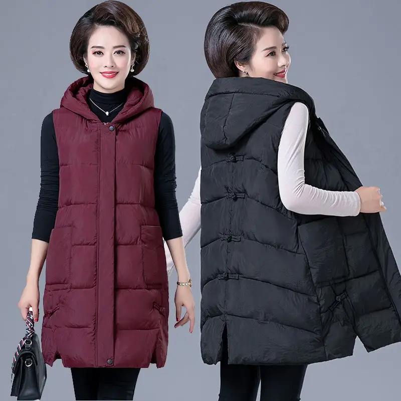 

2023 Coat Women Sleeveless Light Thin Long Slim Hooded Waistcoat Autumn Winter Fashion Temperament Elegant Hot Selling Coats H87