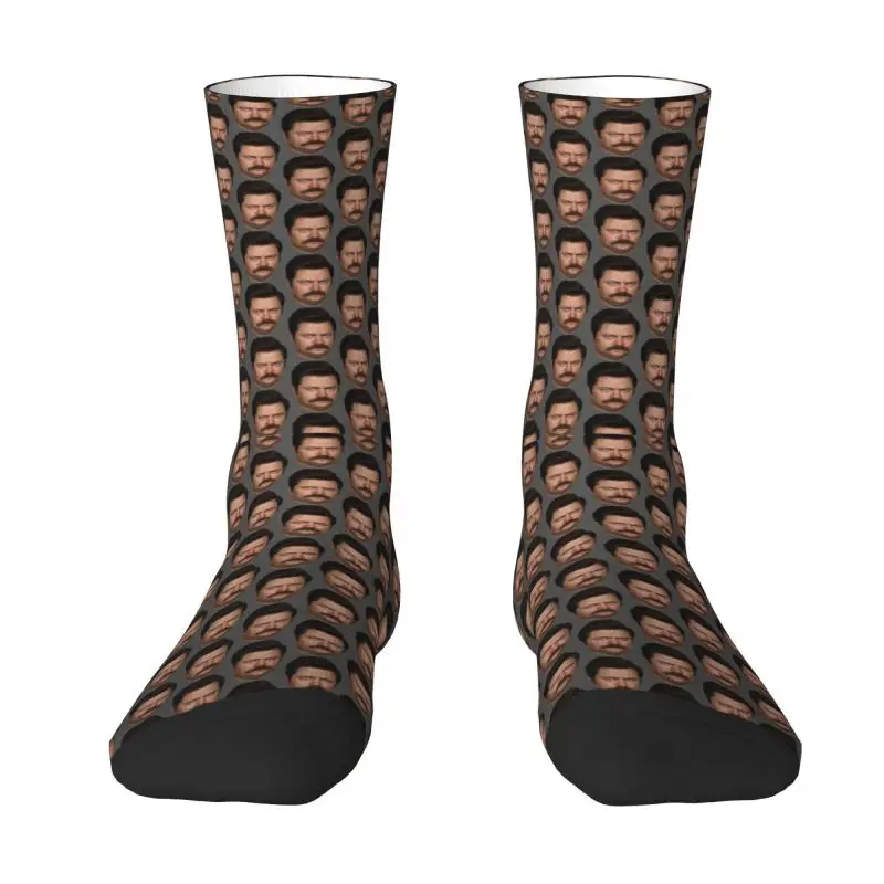 Cool Mens Ron Swanson Head Pattern Dress Socks Unisex Warm Comfortable 3D Print Crew Socks