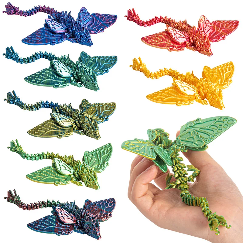 Гибкая Настольная игрушка с 3D-принтом дракона крыльями животными кристаллами