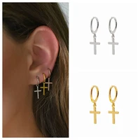 yuxintome 925 sterling silver needle ear buckle gold plated dangle jesus cross huggie conch hoop earrings for women men