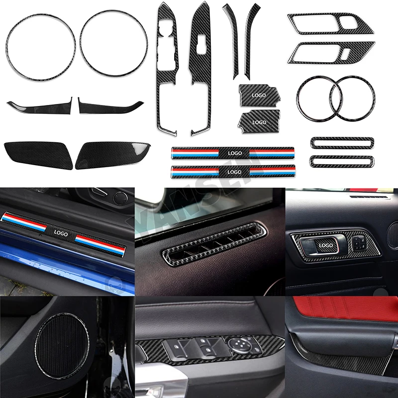 

For Ford Mustang 2015-2022 Car Inner Door Bowl Threshold Sill Window Lifting Air Vent Horn Ring Sticker Cover Accessories