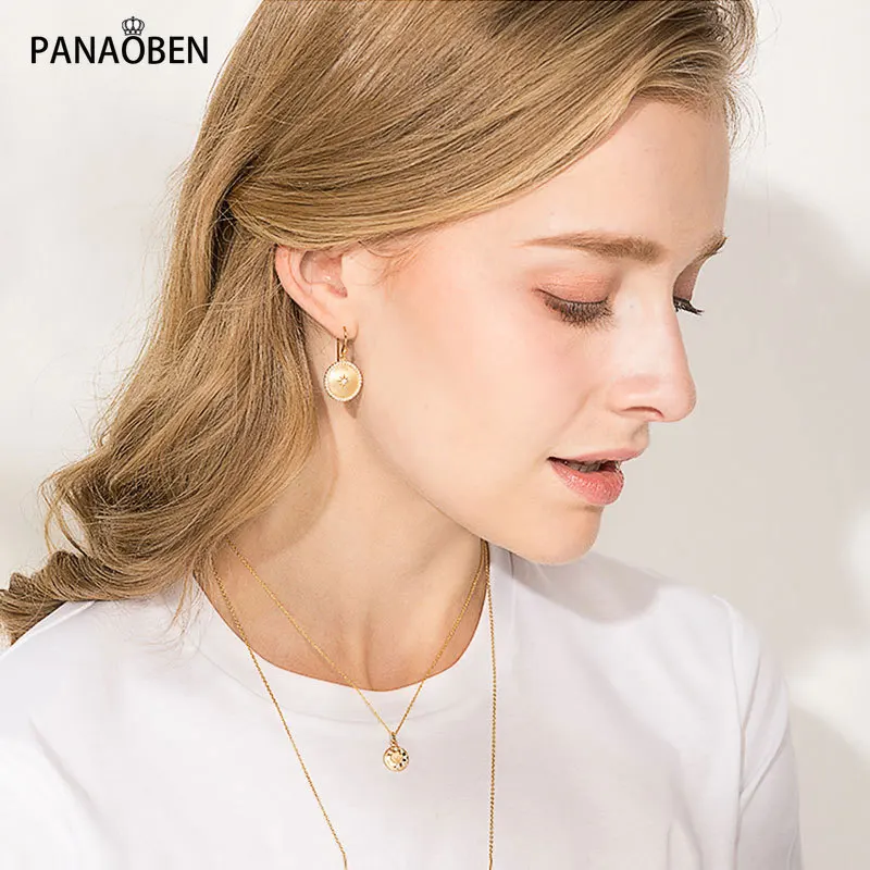 

PANAOBEN 925 Sterling Silver Earrings for Women Ins Retro Coin Gold Coin Round Card Exquisite Piercing Hook Earrings Jewelry