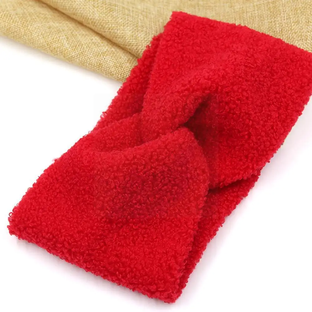 

Autumn Winter Plush Knitted Headband Color Headband Wide Elastic Accessories Warm Knotted Hairband Female T6q3
