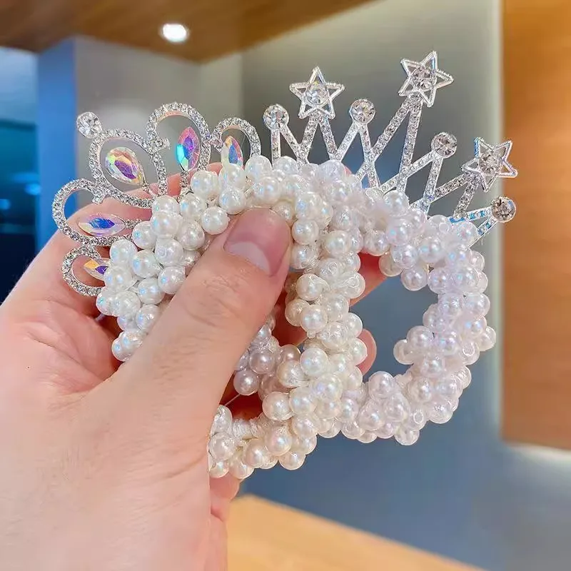 Модные жемчужные короны резинки для волос принцессы эластичные девочек детские