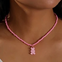 bohemia korean lover colorful macaron bear pendant choker resin multicolor beaded pearl necklace for women girls gifts