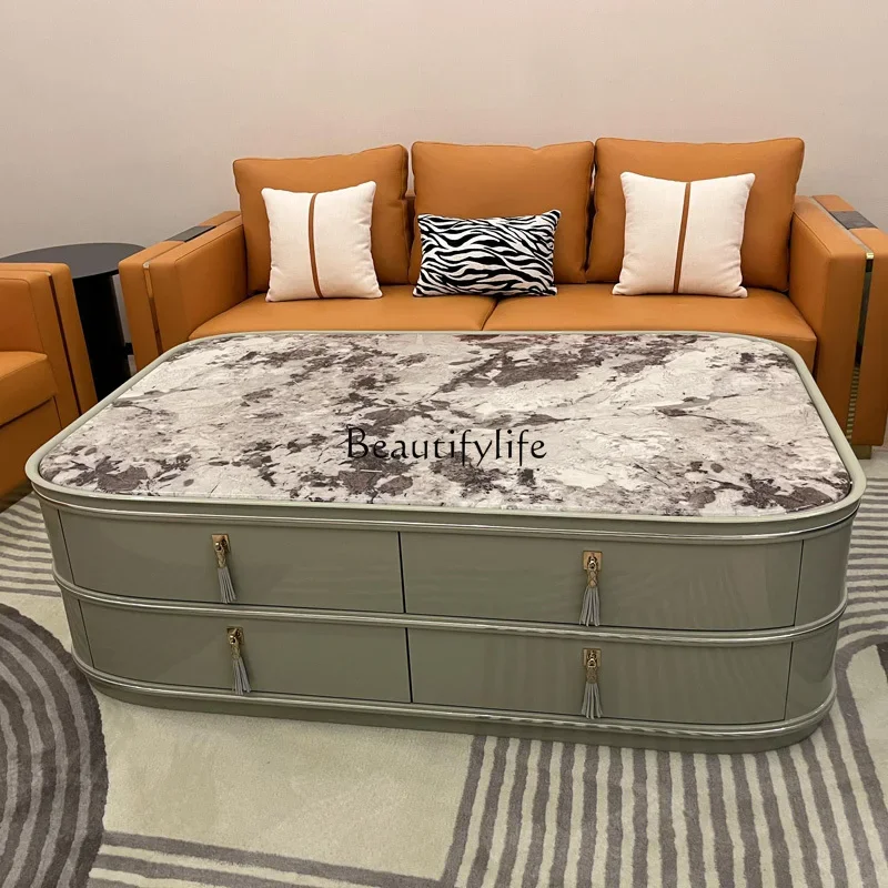 Итальянский светлый роскошный журнальный столик с мраморной поверхностью