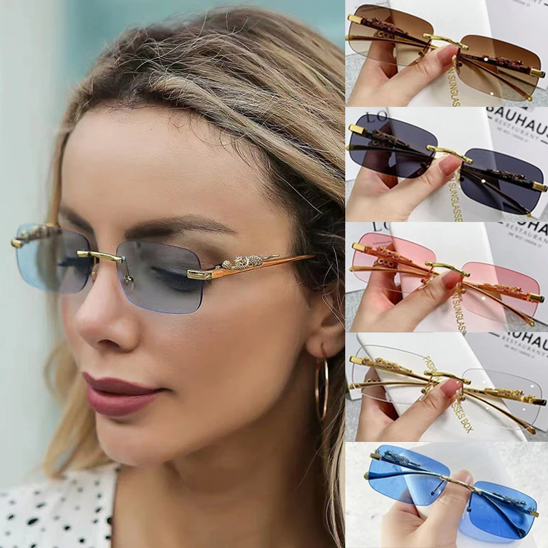 Модные Винтажные Квадратные Солнцезащитные очки без оправы для женщин и мужчин