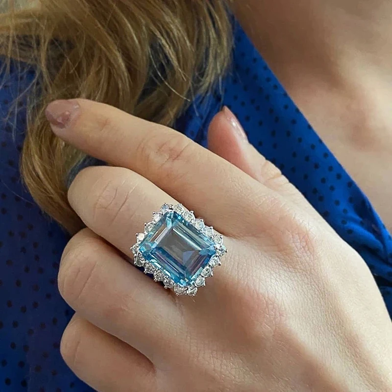 

Huitan Big Square Blue CZ Rings for Women Evening Party Luxury Elegant Lady's Finger Ring Anniversary Gift Brilliant Jewelry