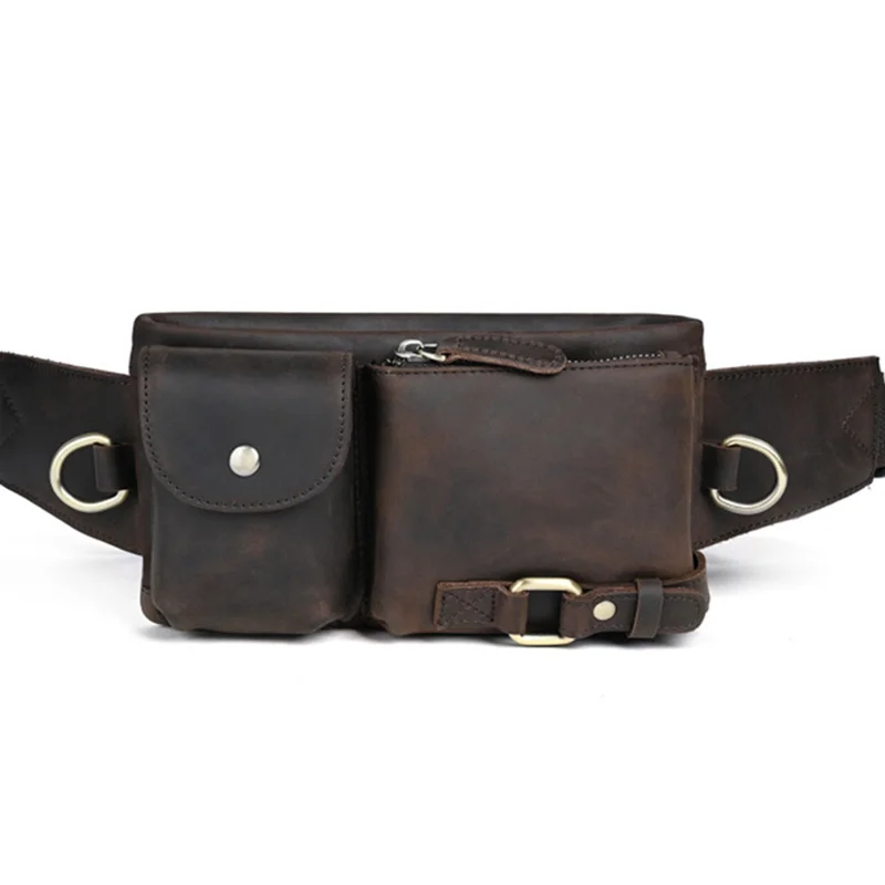 High Quality Waist Packs for Men Genuine Leather Fanny Bag for Phone Pouch Male Shoulder Bag Men's Real Leather Belt Waist Packs