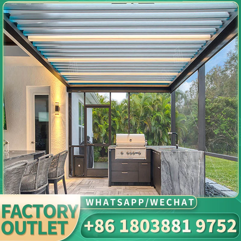 Уличная электрическая жалюзи павильон навес Жалюзийная крыша квадратная