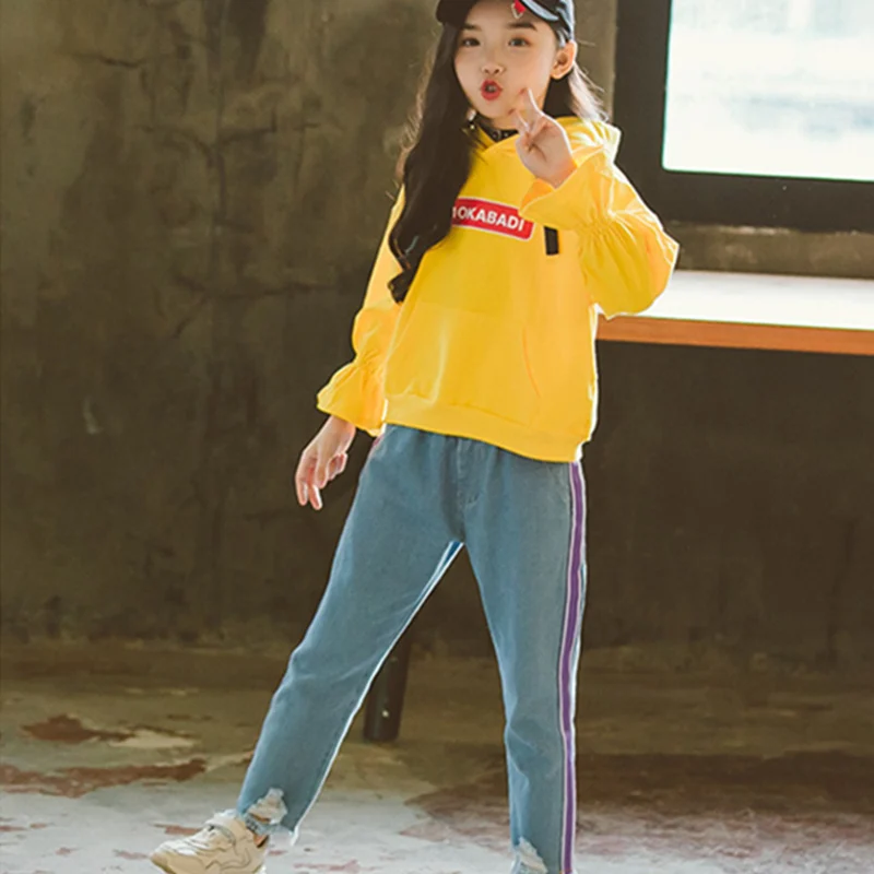 

Girls Suit Sweatshirts +Pants 2Pcs/Sets 2022 Yellow Spring Autumn Toddler Kids Teenagers Cotton Tracksuit Sport Suits Children C