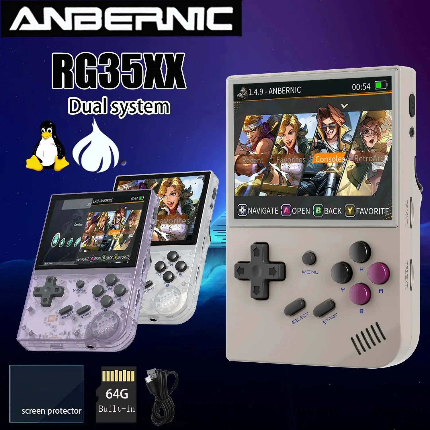 

Anbernic RG35XX Ретро портативная игровая консоль Linux и чесночная система 3,5 ''IPS экран 64G 5000 игр HD TV Выход видео игра