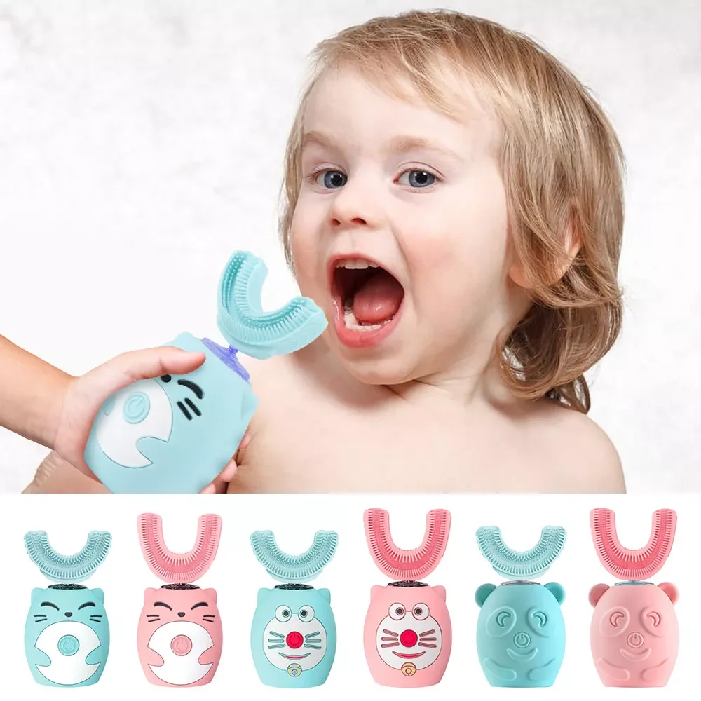 

U-shaped Sonic Children Electric Toothbrush Cartoon Pattern Toothbrush Soft Silicone Brush Head Fully Automatic Kids IPX7 45S
