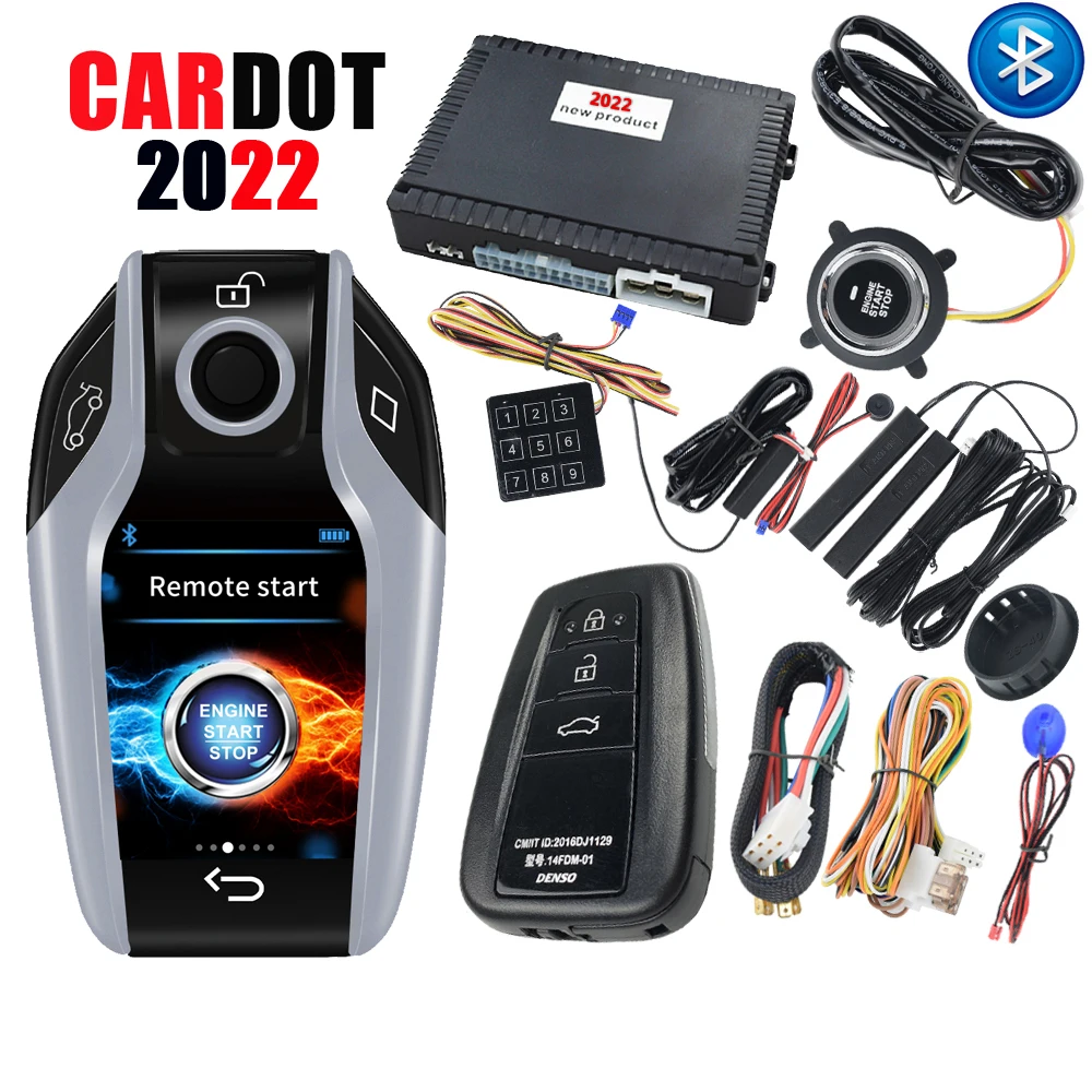

Cardot Прямая поставка KOL LCD умный ключ брелок дистанционный запуск двигателя Pke Автомобильная сигнализация кнопка запуска остановки для BMW TOYOTA...