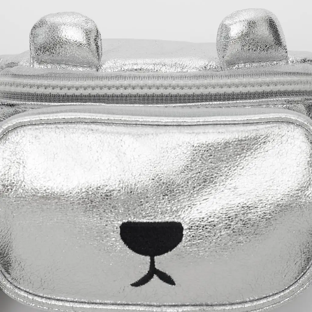 Children's Transparent Zipper Fur Ball Diagonal Cross Dog Silver Soft Leather Casual Waist Bag