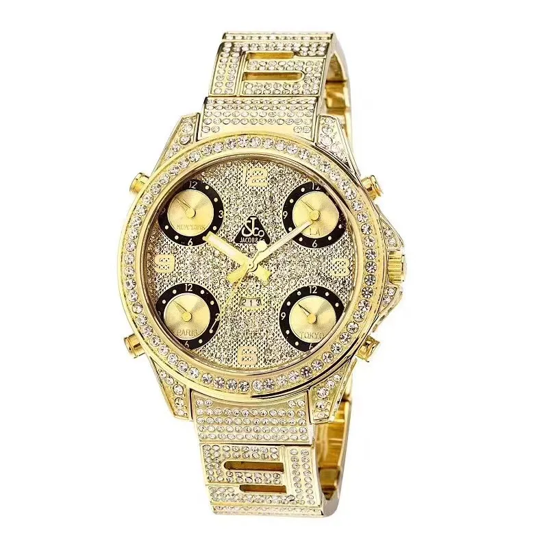 

men Quartz watch hiphop gold white black iced diamond