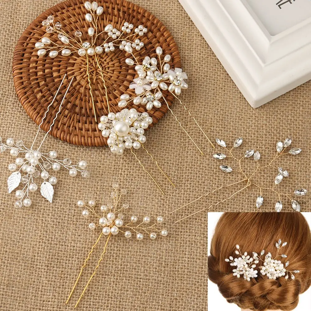 

Gold Prom Bride Bridesmaid Hair Accessories Pearl Hair Pin Clip Luxury Crystal Rhinestone Wedding Hairpins Sticks For Women