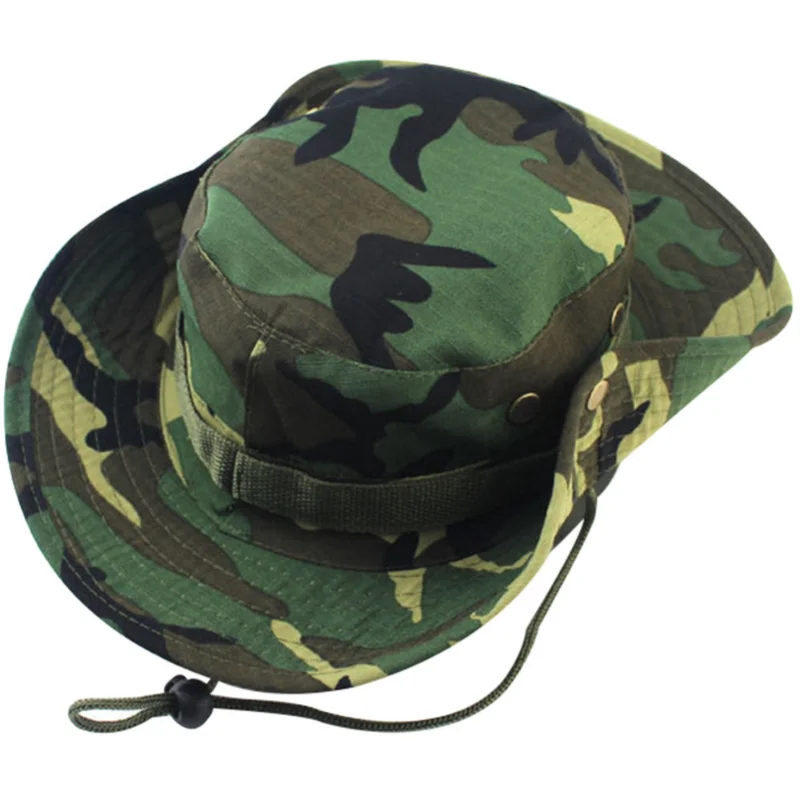 

Fashion Military Camouflage Bucket Hats Jungle Camo Fisherman Hat with Wide Brim Sun Fishing Bucket Hat Camping Caps Cotton Caps