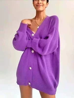 laisiyi cardigan women midi sweater solid color autumn winter new pearl button loose knitted sweater purple cardigan y2k clothes