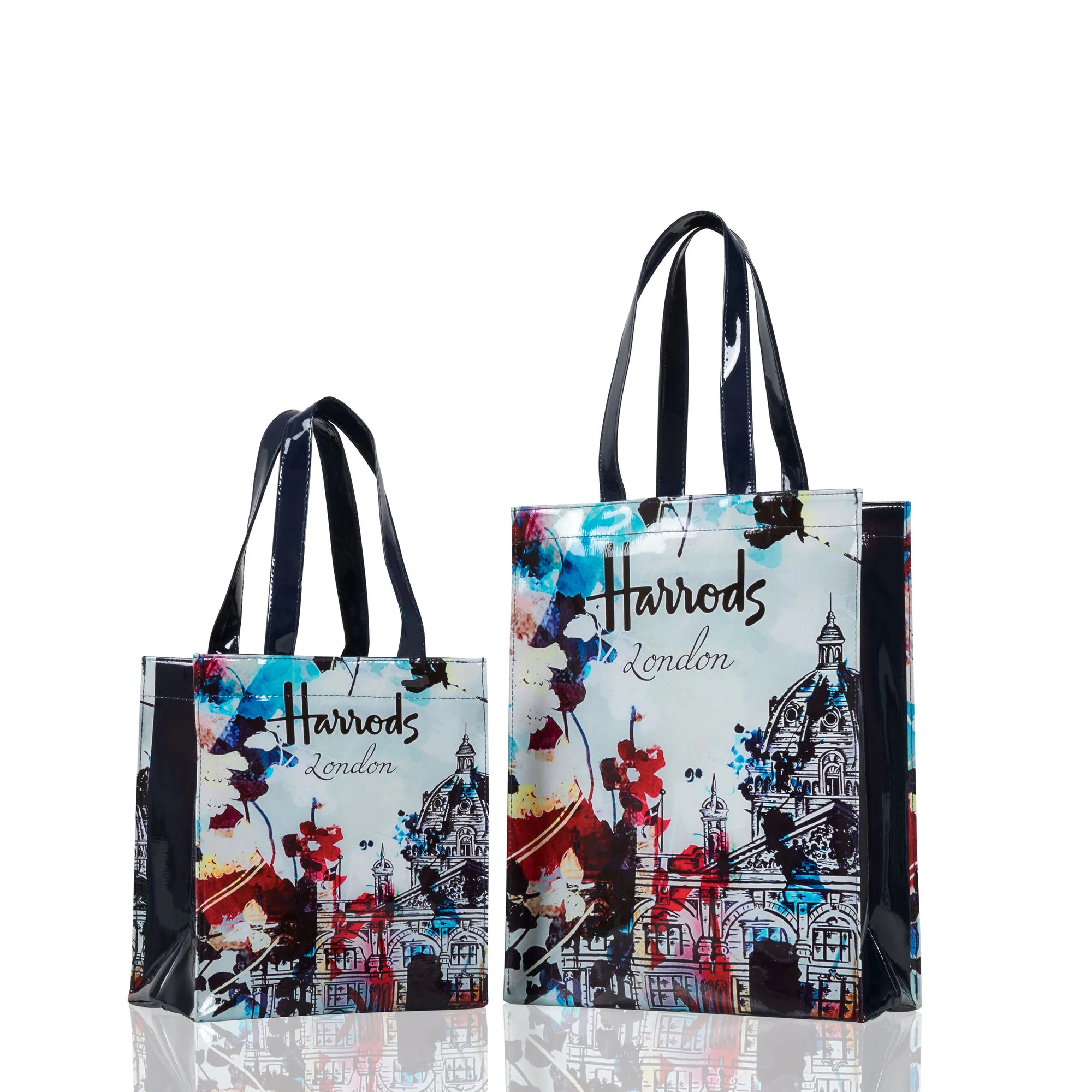 

London Style PVC Reusable Shopping Bag Women Bag Eco Friendly Flower Shopper Bag Waterproof Tote Handbag Lunch Tote Shoulder Bag