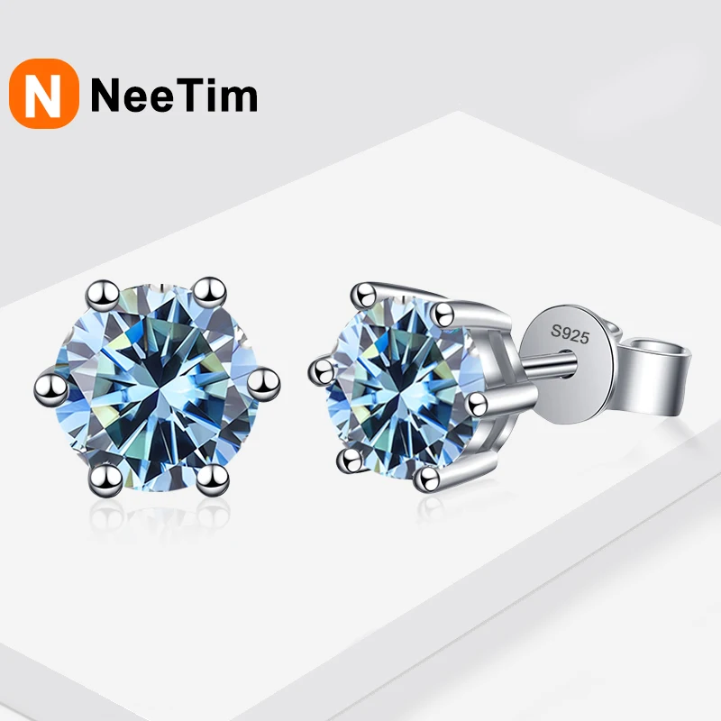 NeeTim 0 5 карата 1 карат 2 серьги-гвоздики с муассанитом для женщин стерлингового