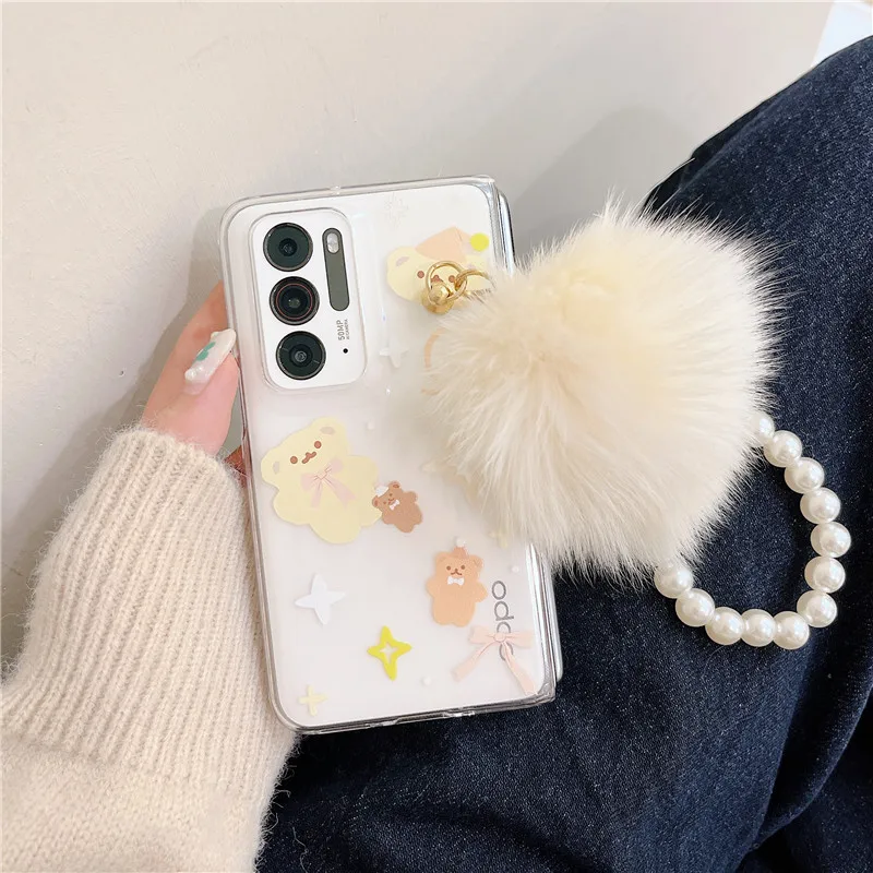 

Cute Cartoon Bracelet Phone Case For OPPO Find N Transparent Crystal PC Plastic Hard Back Cover Case For OPPO FindN