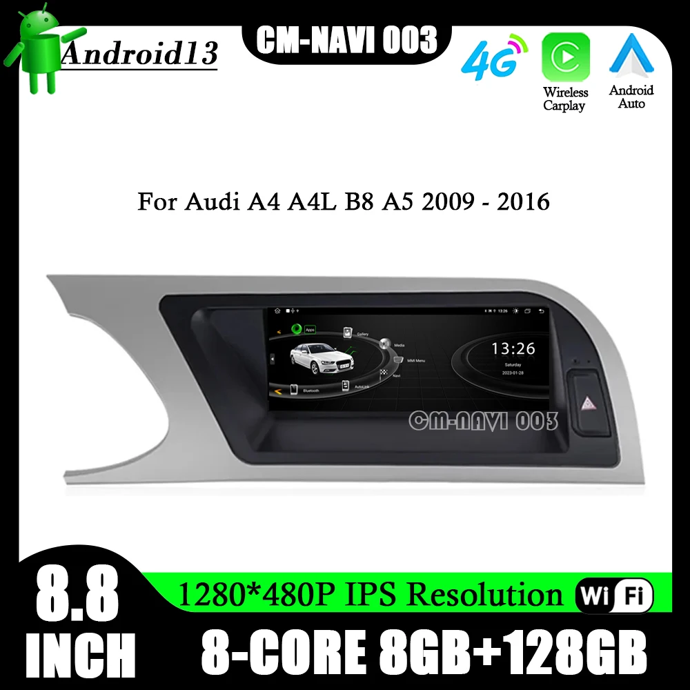 Carplay Android 14 для Audi A4 A4L B8 2009-2016 Автомобильная видеостерео 8 &quotIPS экран GPS-навигация