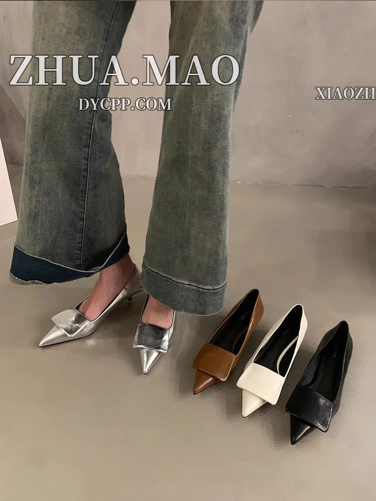 Женские одноступенчатые туфли с острым носком во французском стиле лето 2023 новые