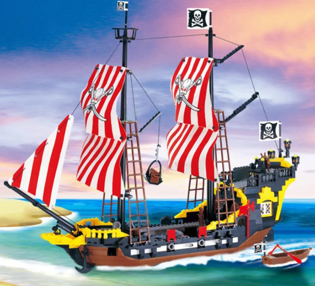 

870+pcs Big Black Pearl Building Blocks Compatible with Pirates Ship Enlighten Blocks Pirates Educational Kids Toys