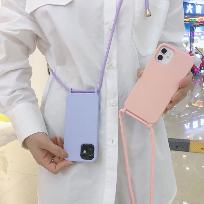 

Girls Lovely Crossbody Necklace Strap Lanyard Silicone Phone Case for iPhone 13 12 11 Pro ProMax X XR XS XSMax 7 8 Plus Cover