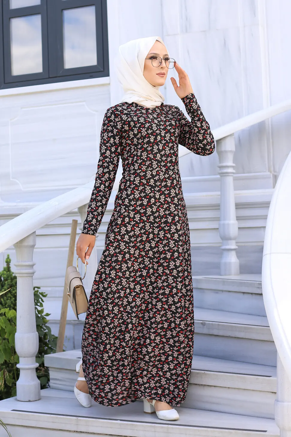 TUGBA Muslim Dress Long Sleeve Floral Print muslim dress code 2021 turkish gown hijab summer