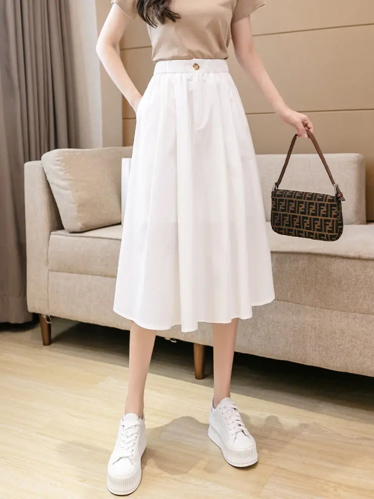 

Swing Skirt White Work Clothes Summer Middle Long 2022 New High Waist Slim A-line Umbrella Small Man Big Woman