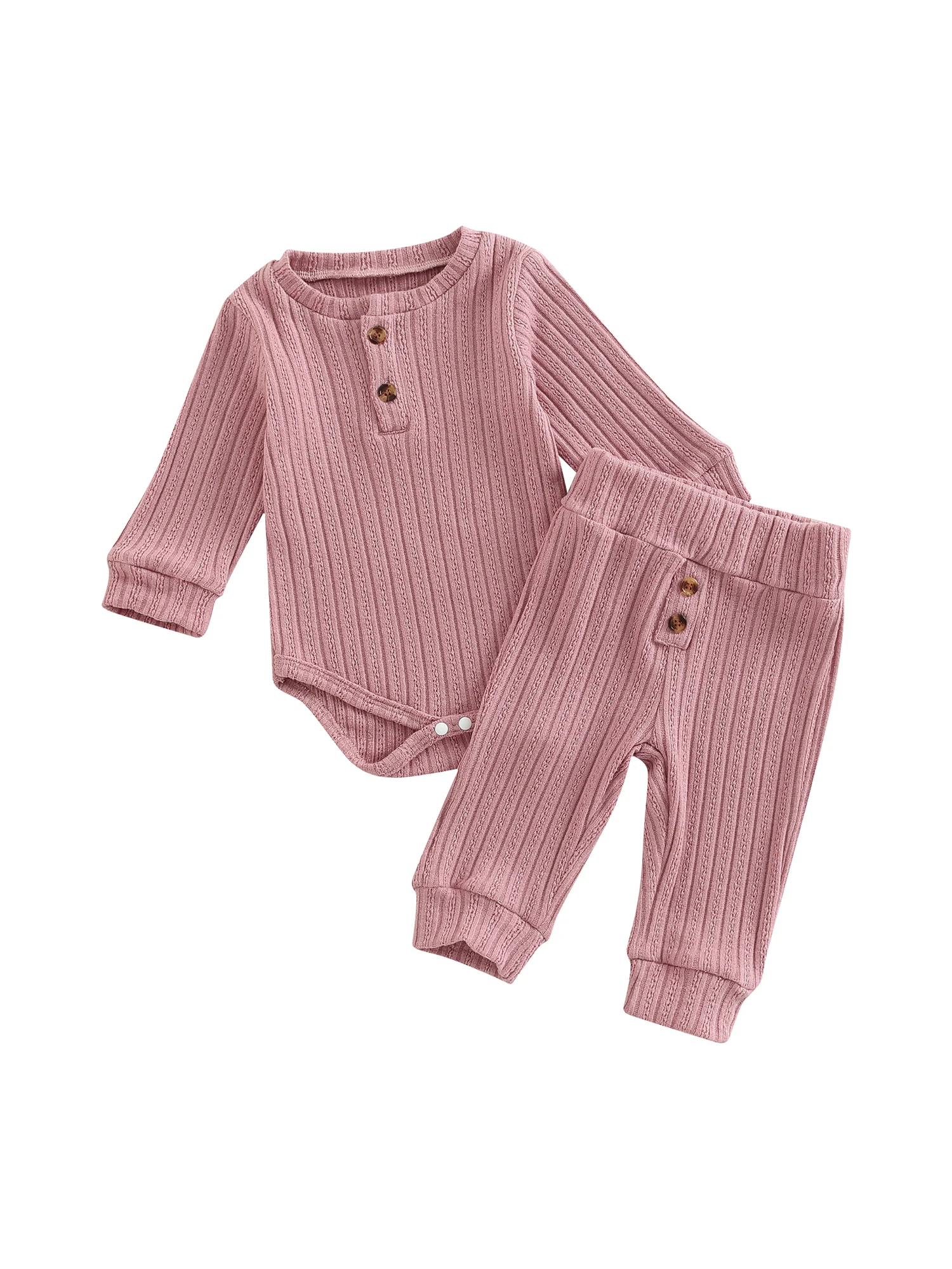

Infant Baby Girls Fall Pants Set 2Pcs Ribbed Long Sleeve Solid Romper Tops Elastic Waist Pants Outfits Set
