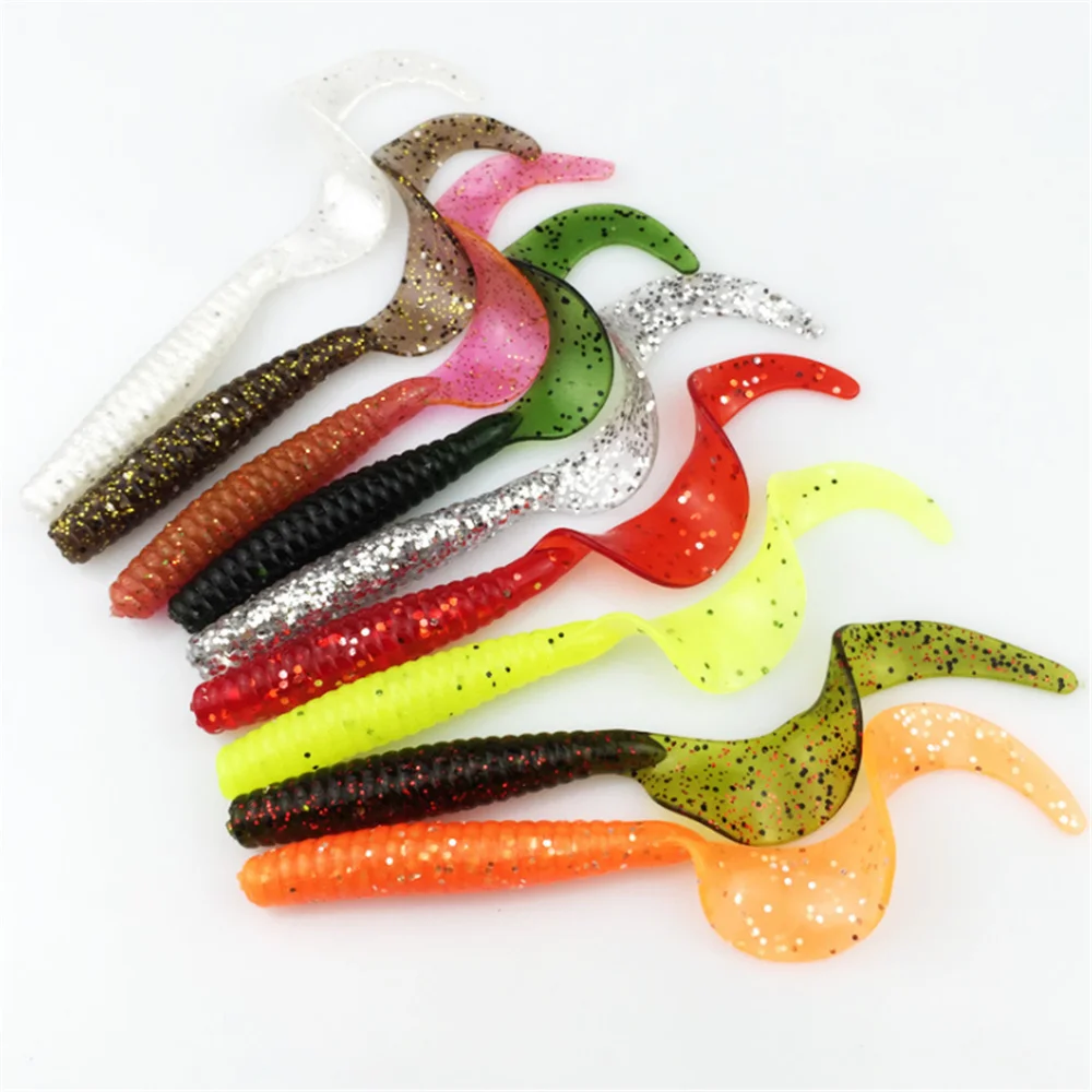 

5pcs/Lot Long Tail Jig Artificial Bait Swimbait Carp Bass Tackle Wobbler Worm Soft Lures 8cm 4.2g Salt With Fishy Smell Silicone