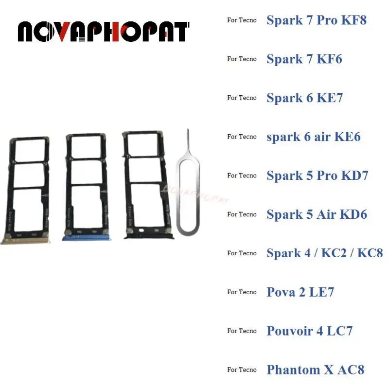 

Novaphopat Black SIM Card Tray For Tecno Spark 4 5 6 7 Pro Air Go KF8 KF6 KE6 KE7 KD7 KD6 KC2 KC8 Sim Holder Slot Adapter Reader