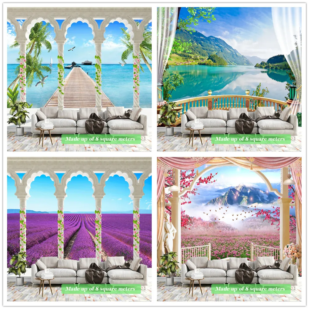 

Настенные обои на заказ, украшение для стен с рисунком океанских планшетов, пальм, птиц, природных пейзажей, Современная гостиная