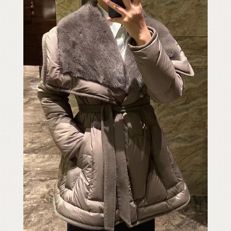 

Woman Coats Long Natural Down 2022 Winter Mink Fur Coat Female Down Coat Warm H10120