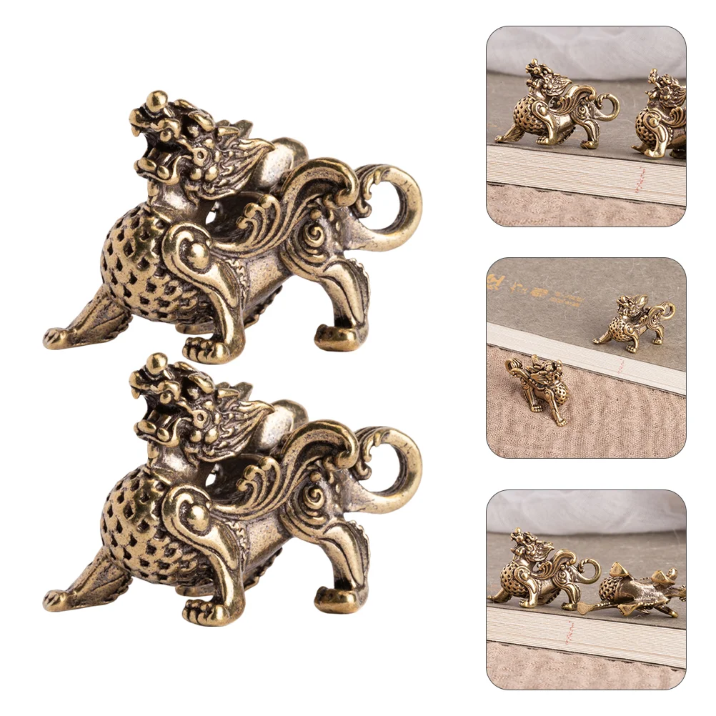 

Brass Kylin Statue Animal Figurine Miniature Pendant Figurines Sculpture Decor Home Luck Decorations Lucky Charm Pocket Pi Yao