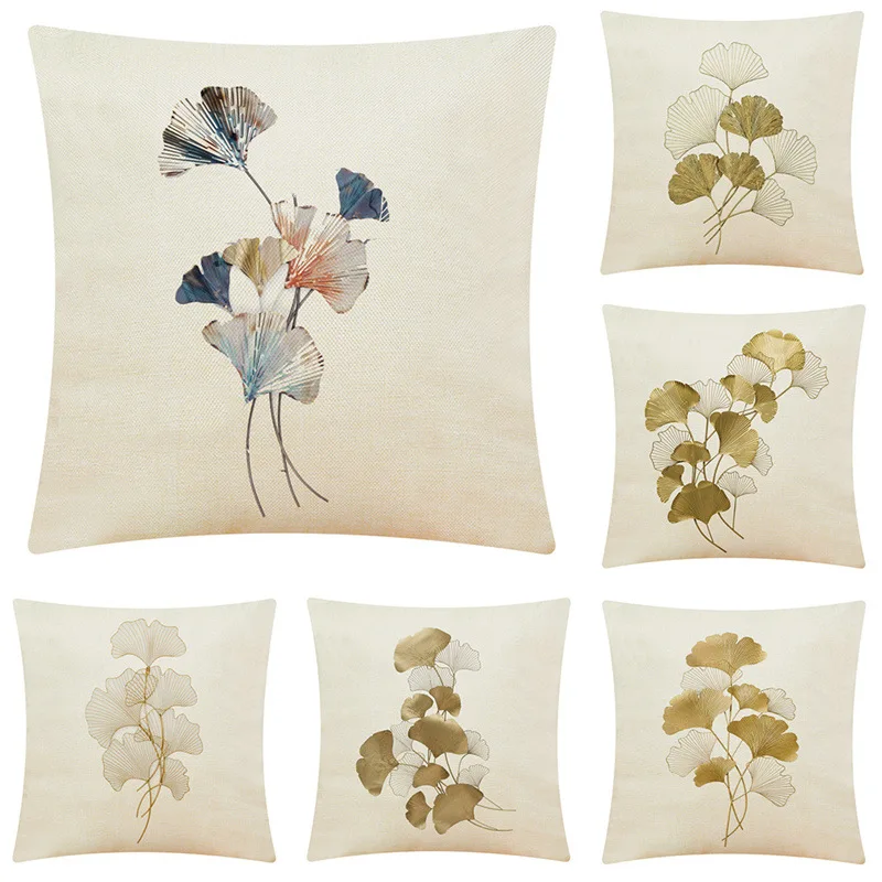 

Golden Ginkgo Leaf Pillowcase Home Cotton Linen Pillowcase Car Pillowcase Sofa Simple Art Cushion Cover Decoration