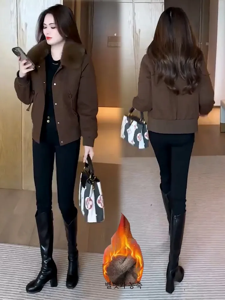 Утепленное короткое пальто на флисовой подкладке для женщин 2024 осень и зима