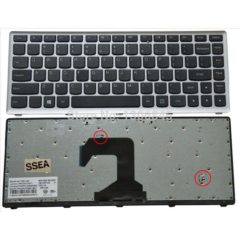 

Новая английская клавиатура для ноутбука Lenovo Ideapad S300, S400, S400U, S400T, S405, черная клавиатура с серебристой рамкой